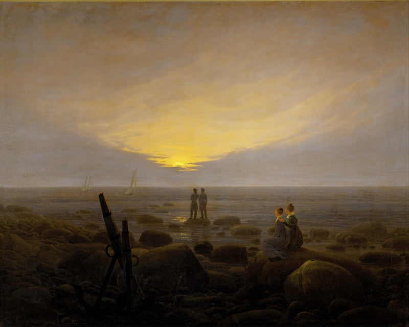 Maansopkomst boven zee, Caspar David Friedrich, kunstdruk van willem.