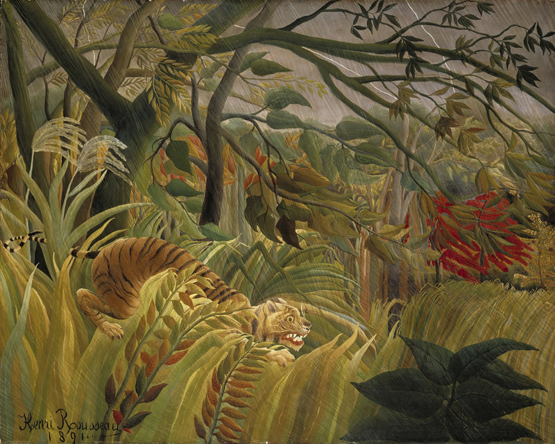 Verrast! (Tijger in een tropische storm), Henri Rousseau, kunstdruk van willem.
