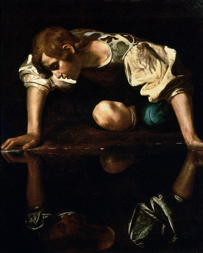 Narcissus, Caravaggio, kunstdruk van willem.