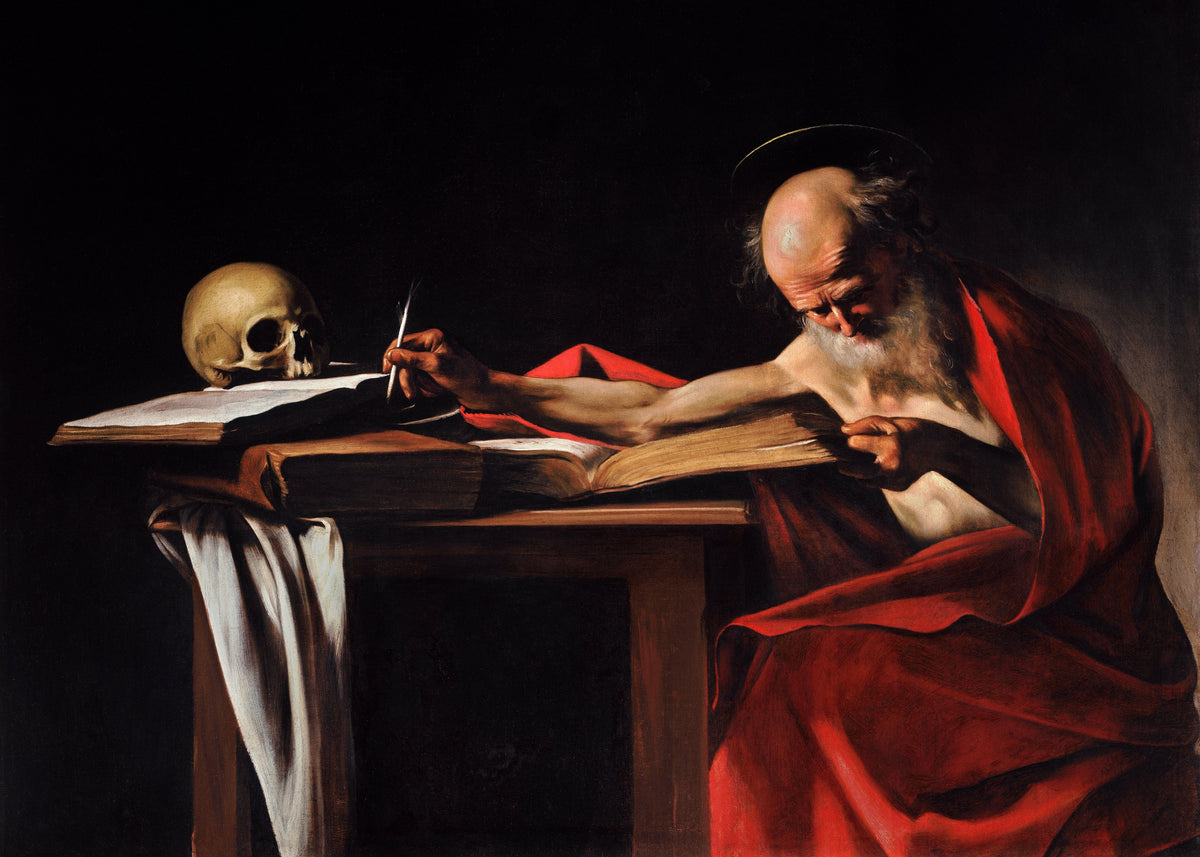 De schrijvende Hiëronymus, Caravaggio, kunstdruk van willem.