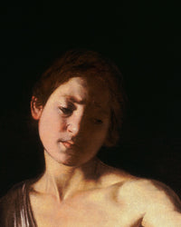 David met het hoofd van Goliat (Rome), Caravaggio, detail