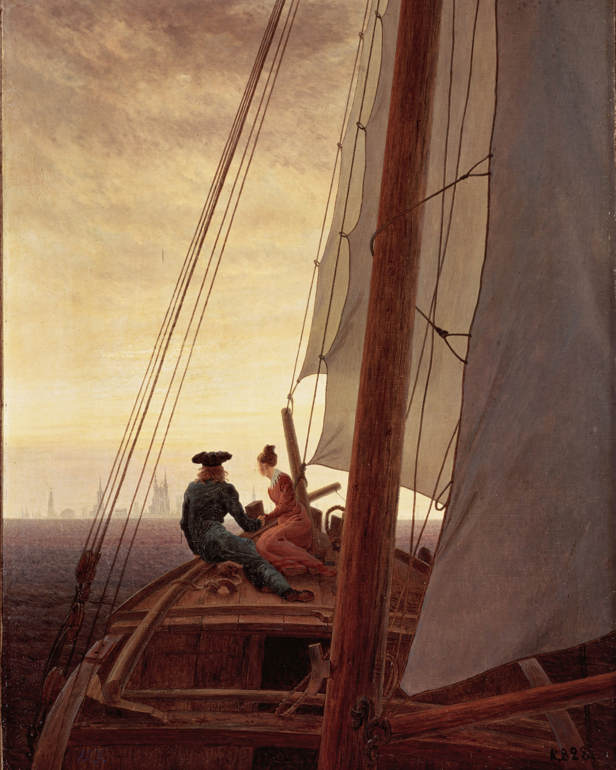 Op de zeilboot, Caspar David Friedrich, kunstdruk van willem.