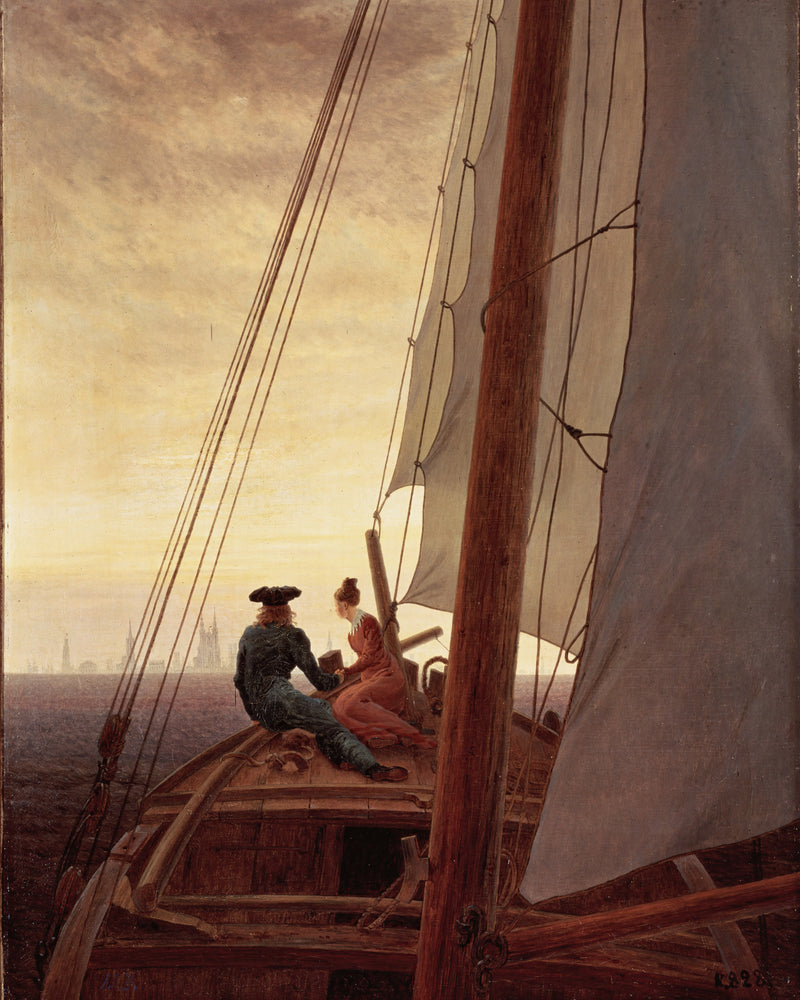 Op de zeilboot, Caspar David Friedrich, kunstdruk van willem.