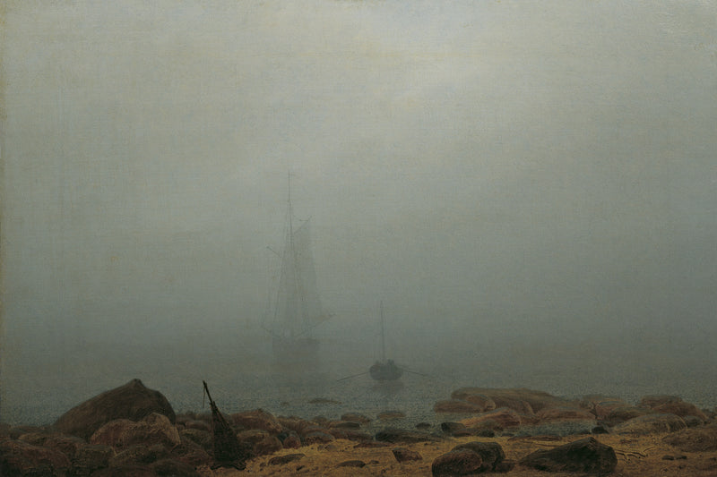 Zeestrand in de mist, Caspar David Friedrich, kunstdruk van willem.