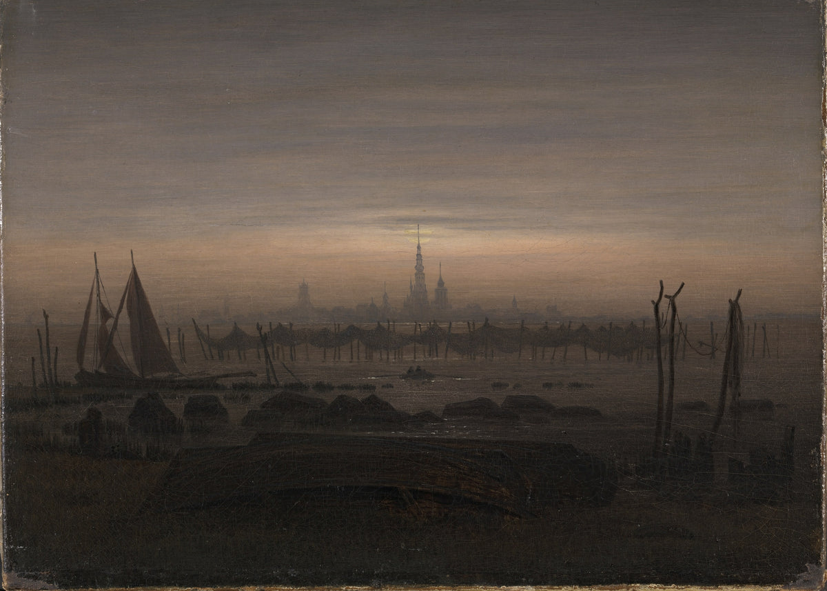 Greifswald in maanlicht, Caspar David Friedrich, kunstdruk van willem.