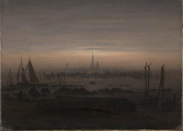 Greifswald in maanlicht, Caspar David Friedrich, kunstdruk van willem.