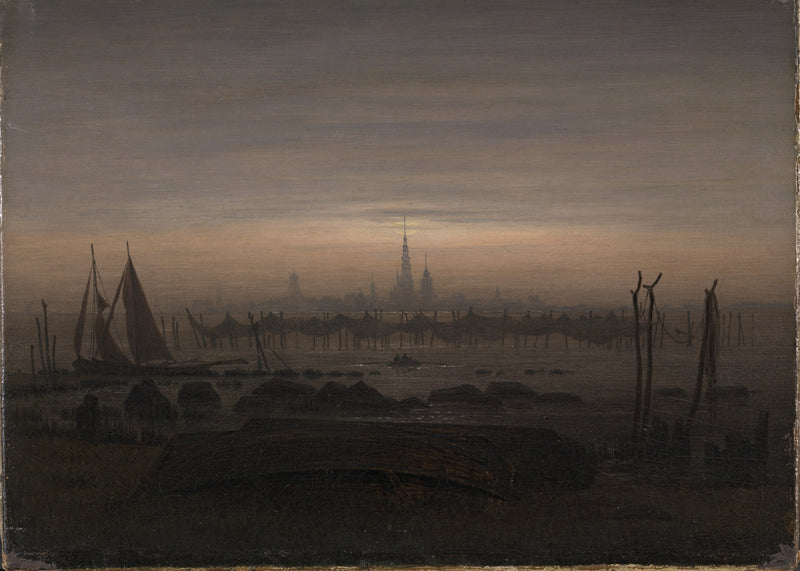 Greifswald in maanlicht, Caspar David Friedrich, kunstdruk van willem.