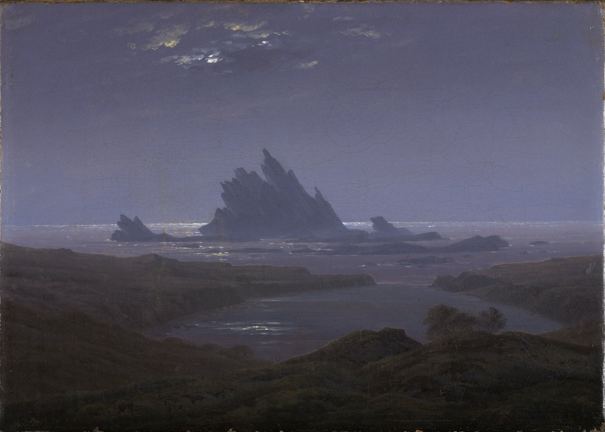 Rotsrif aan het zeestrand, Caspar David Friedrich, kunstdruk van willem.