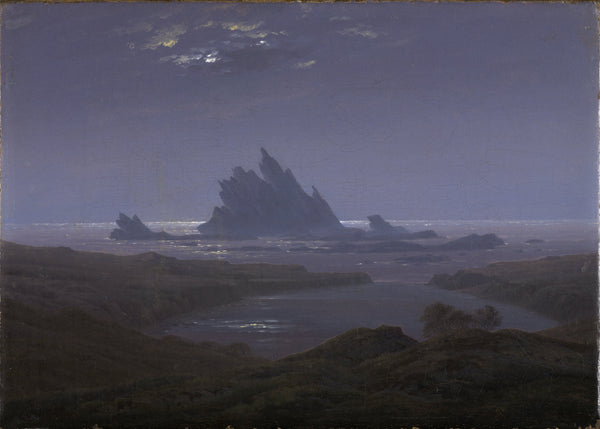 Rotsrif aan het zeestrand, Caspar David Friedrich, kunstdruk van willem.