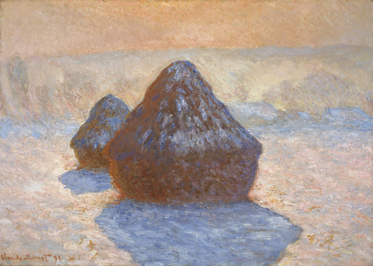 Graanschelf, sneeuweffect, Claude Monet, kunstdruk van willem.