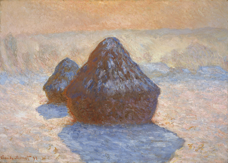 Graanschelf, sneeuweffect, Claude Monet, kunstdruk van willem.