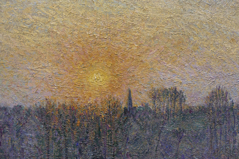 Zicht op Bazincourt bij zonsondergang, Camille Pissarro, kunstdruk van willem.
