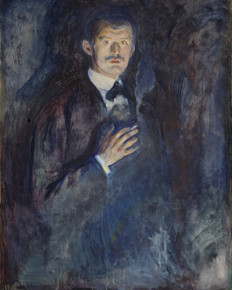 Zelfportret met sigaret, Edvard Munch, kunstdruk van willem.