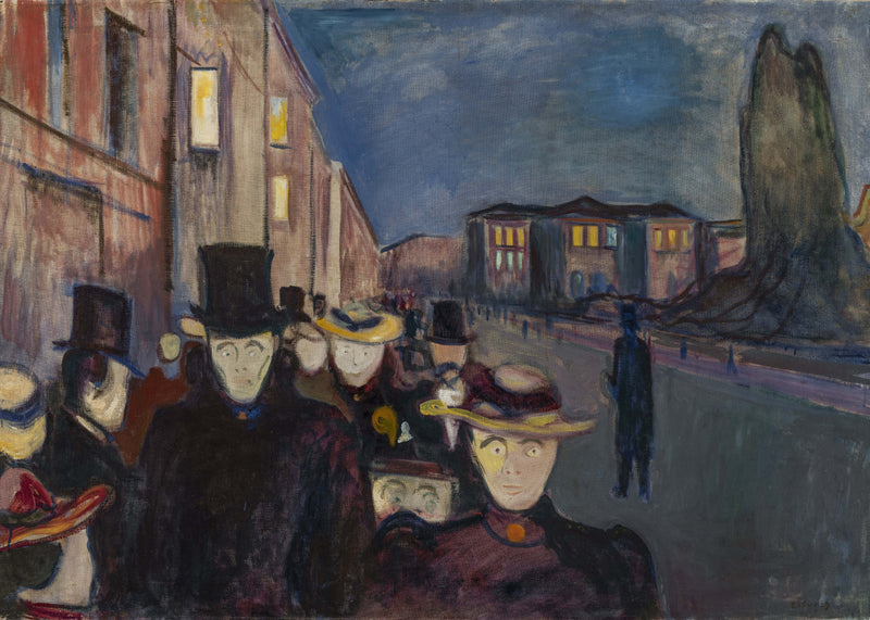 Avond op Karl Johan, Edvard Munch, kunstdruk van willem.