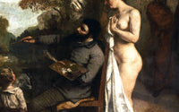 Detail: Courbet schilderend aan het landschap uit het dal van de Loue, met het model achter hem