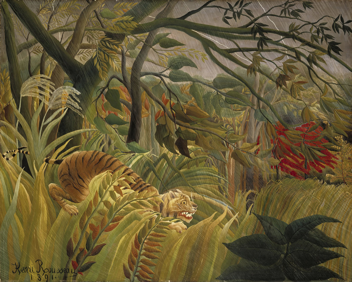Verrast! (Tijger in een tropische storm), Henri Rousseau, kunstdruk van willem.