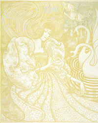 Vrouw met vlinder bij een vijver met twee zwanen, Jan Toorop, kunstdruk van willem.