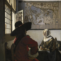 Officier en lachend meisje, Johannes Vermeer, kunstdruk van willem.