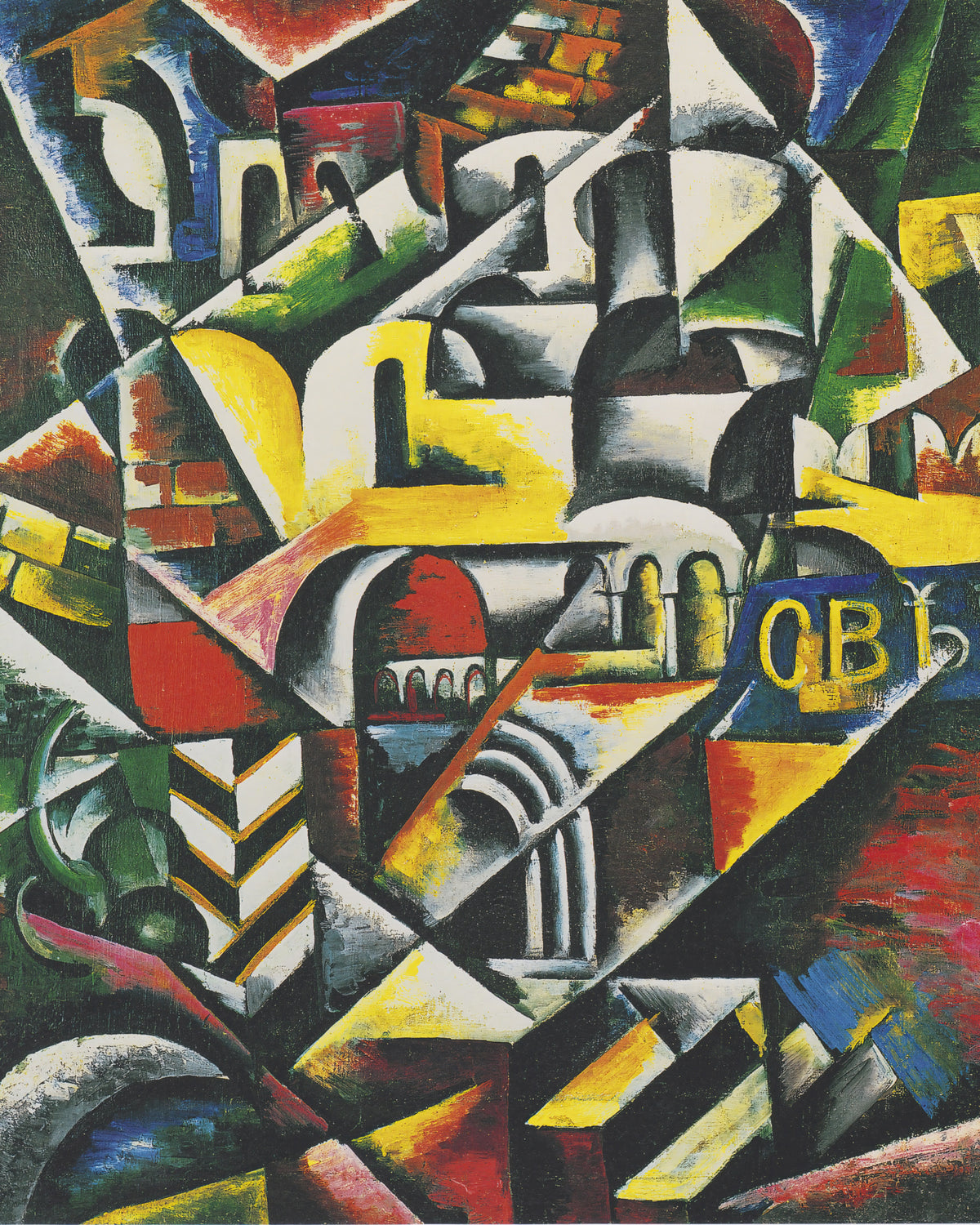 Kubistisch stadsgezicht, Ljoebov Popova, kunstdruk van willem.