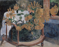 Zonnebloemen op een fauteuil, Paul Gauguin, kunstdruk van willem.