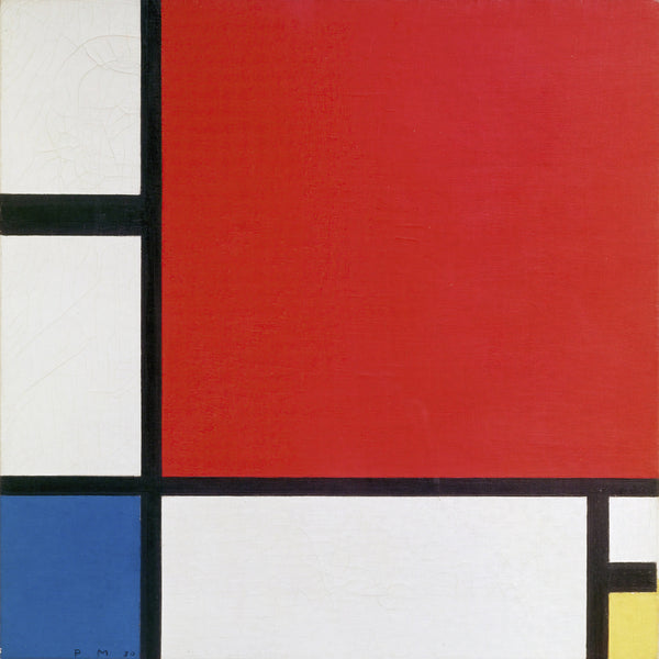 Compositie met rood, blauw en geel, Piet Mondriaan, kunstdruk van willem.