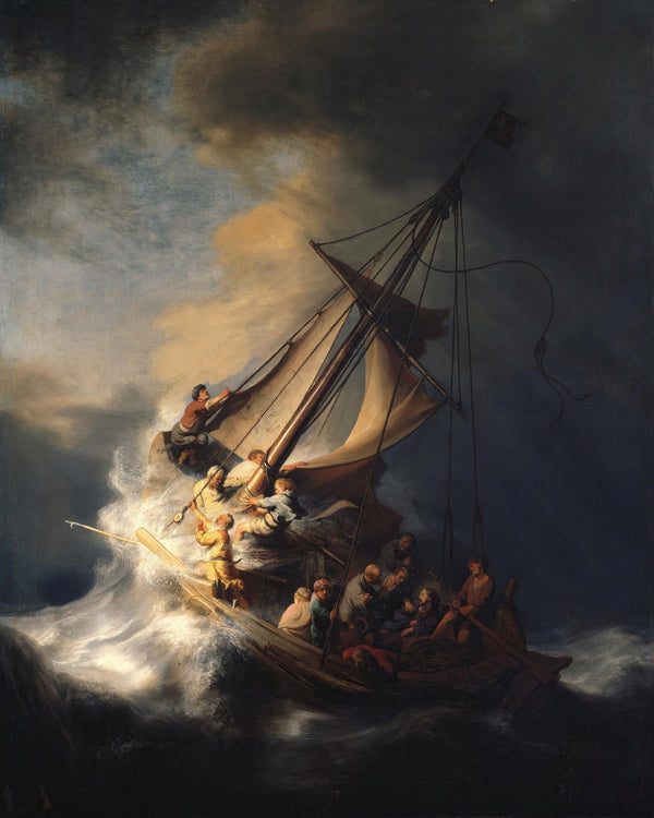 Christus in de storm op het meer van Galilea, Rembrandt van Rijn, kunstdruk van willem.