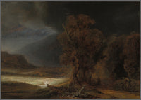 Landschap met de barmhartige Samaritaan, Rembrandt van Rijn, kunstdruk van willem.