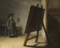 De schilder in zijn atelier, Rembrandt van Rijn, kunstdruk van willem.