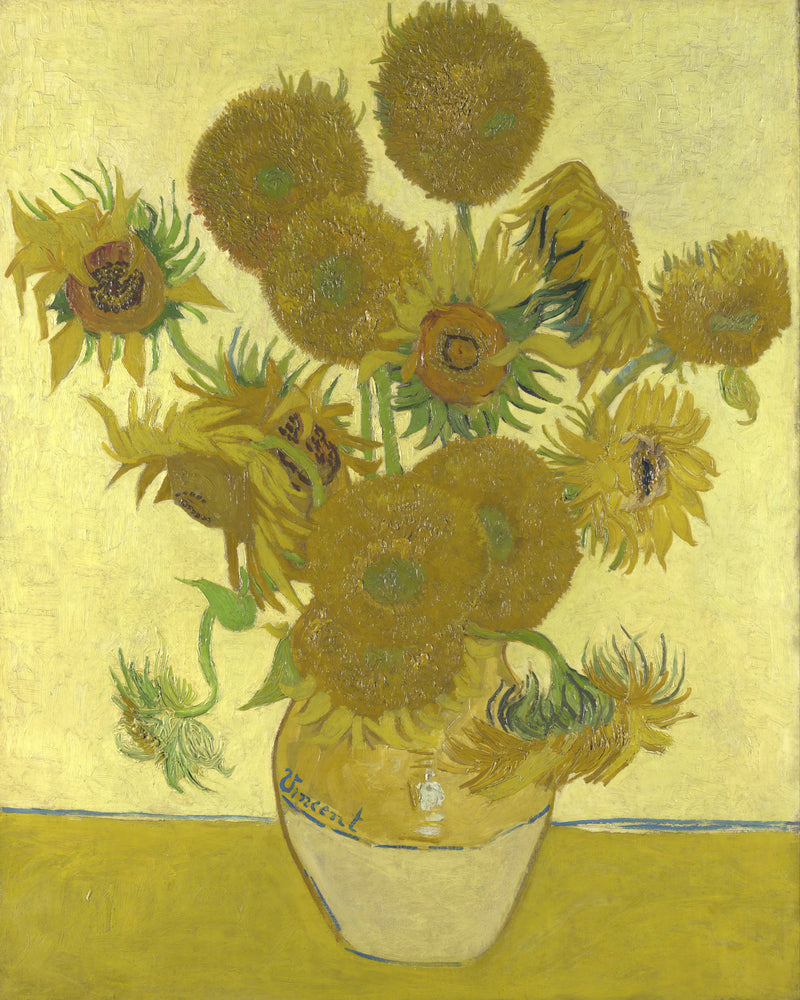 Vaas met vijftien zonnebloemen, Vincent van Gogh, kunstdruk van willem.